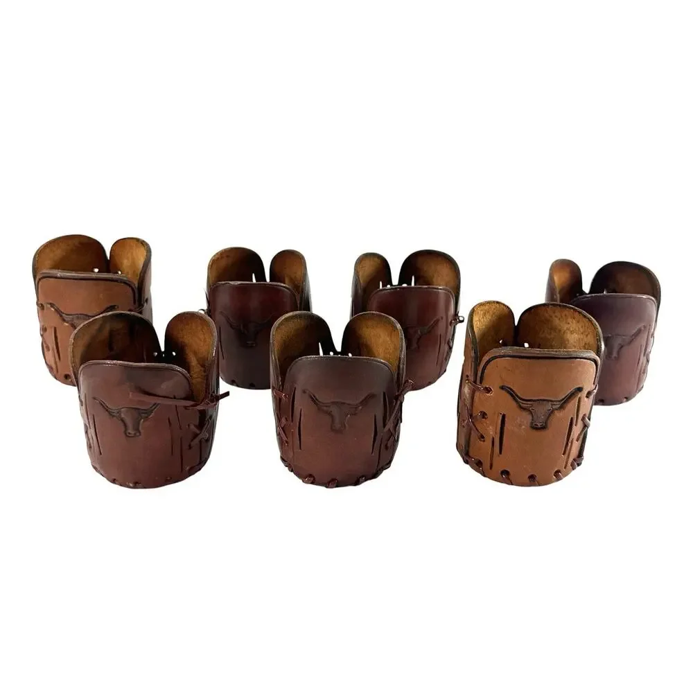 Set of 7 Handmade Leather Longhorn Beer Bottle Holders Western Cowboy Sleeves